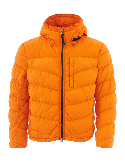 Orange gesteppte Kapuzenjacke