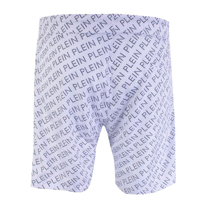 Bedruckte weiße Boxer-Badeshorts