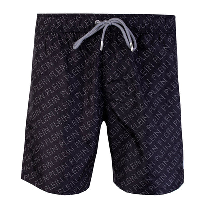 Bedruckte schwarze Boxer-Badeshorts