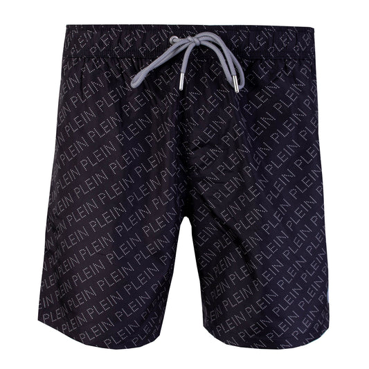 Bedruckte schwarze Boxer-Badeshorts
