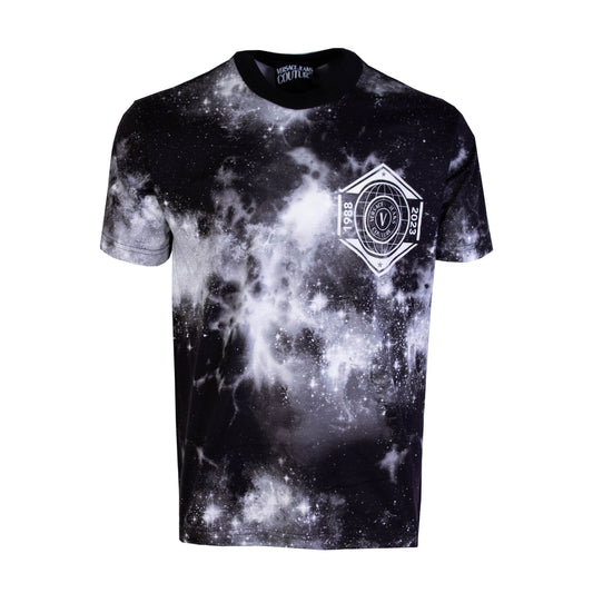 Bedrucktes T-Shirt 'Space' aus schwarzer Baumwolle
