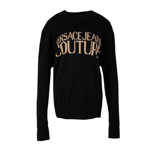 Schwarzer Baumwollpullover mit goldenem Logo