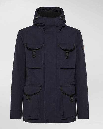 Blaue Polyamid-Jacke