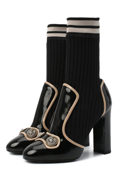 Schwarzes Leder Di Kalbsleder Stiefel