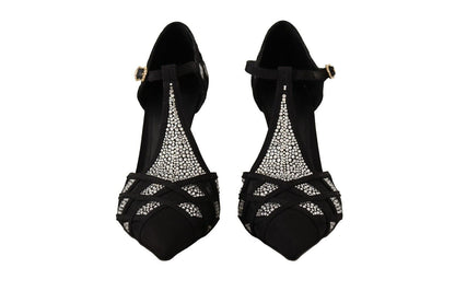 Schwarz Kristalle T-strap Heels Pumps Schuhe