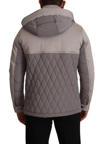 Graue Windbreaker Parka Jacke mit Kapuze aus Baumwolle