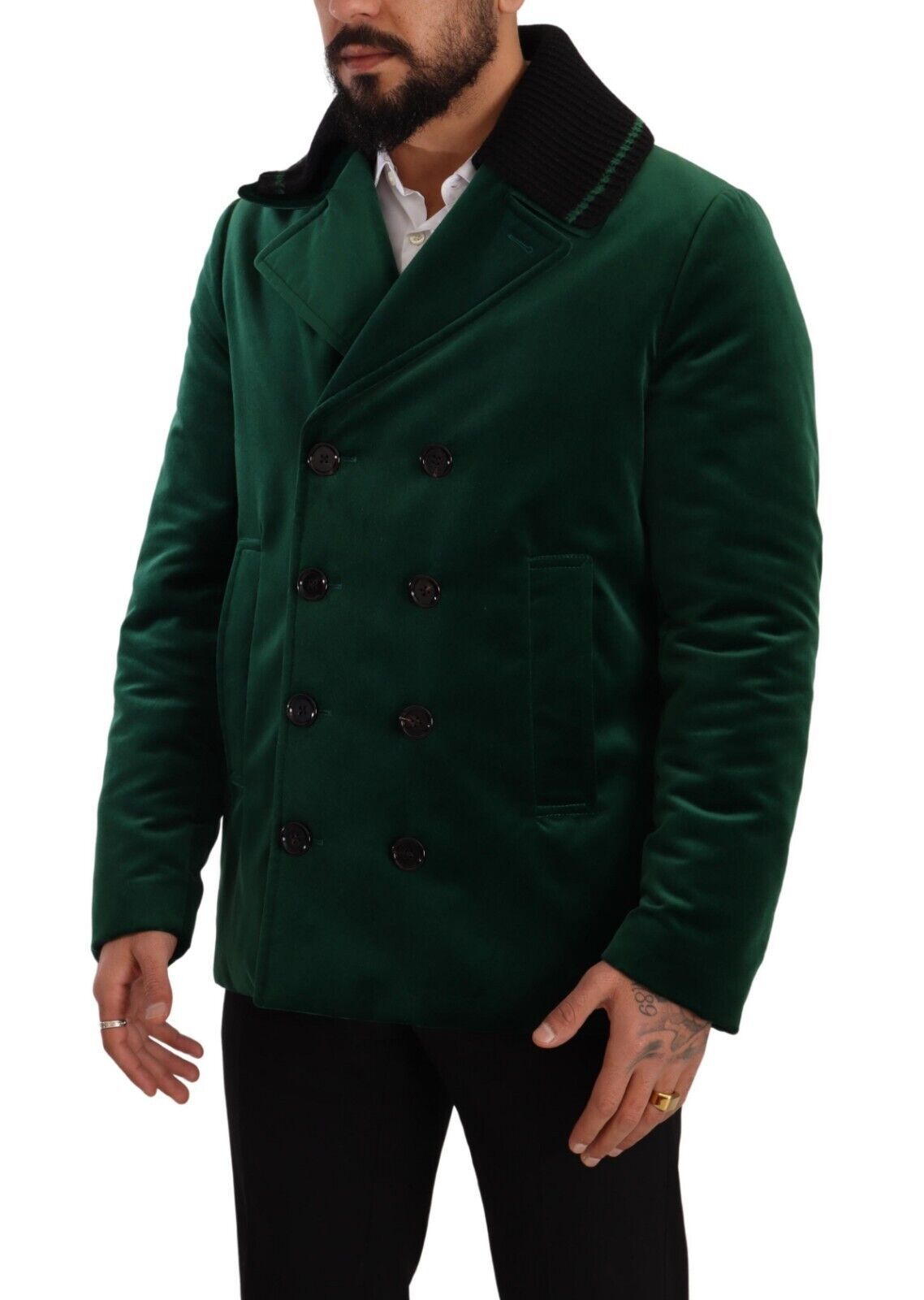 Zweireihige Jacke aus grünem Baumwollsamt