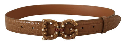 Brauner Logo-Amore-Gürtel aus Leder mit Krokodil-Muster