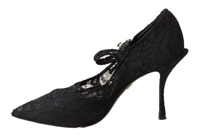 Schwarz Spitze Kristalle Heels Mary Jane Pumps Schuhe
