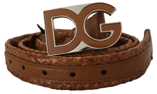 Braunes gewebtes Leder DG Logo Metallschnalle