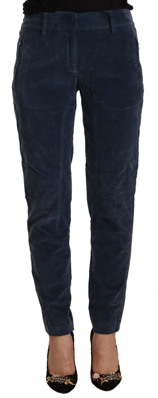 Blaue Mid Waist Cotton Stretch Tapered Pants