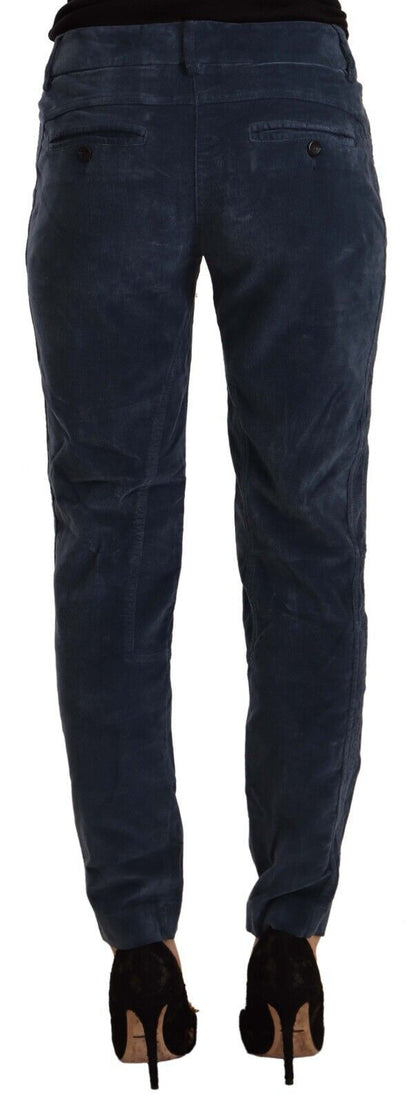 Blaue Mid Waist Cotton Stretch Tapered Pants
