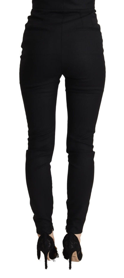 Amore Logo Slim Fit Hose aus schwarzer Wolle mit hoher Taille
