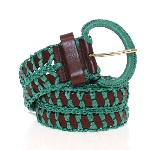Breiter Gürtel aus gewebtem Raffia-Leder in Grün