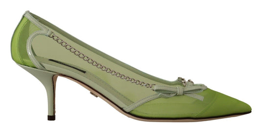 Grün Mesh Leder Ketten Heels Pumps Schuhe