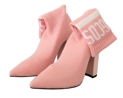 Rosa Wildleder Logo Socken Block Heel Stiefelette Schuhe