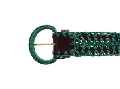 Breiter Gürtel aus gewebtem Raffia-Leder in Grün