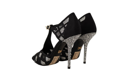 Schwarz Kristalle T-strap Heels Pumps Schuhe