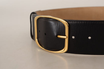 Schwarzes Leder Gold Metall Quadratische Schnalle Gürtel