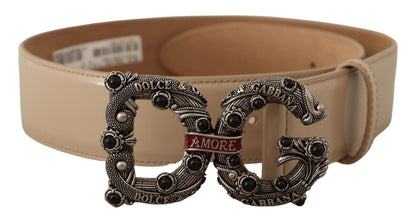 Beige Leder Silberne Logoschnalle Amore Gürtel