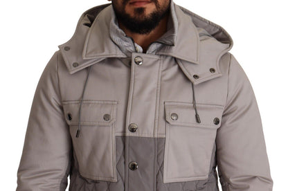 Graue Windbreaker Parka Jacke mit Kapuze aus Baumwolle