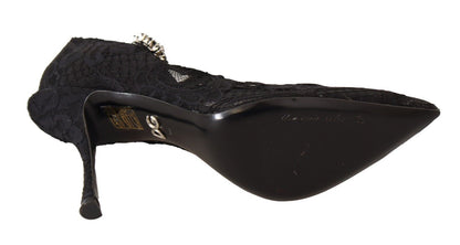 Schwarz Spitze Kristalle Heels Mary Jane Pumps Schuhe