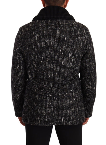 Schwarzer Wollmantel Zweireiher Herrenjacke