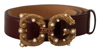 Bordeaux Leder Messing Logo Schnalle Barock Amore Gürtel