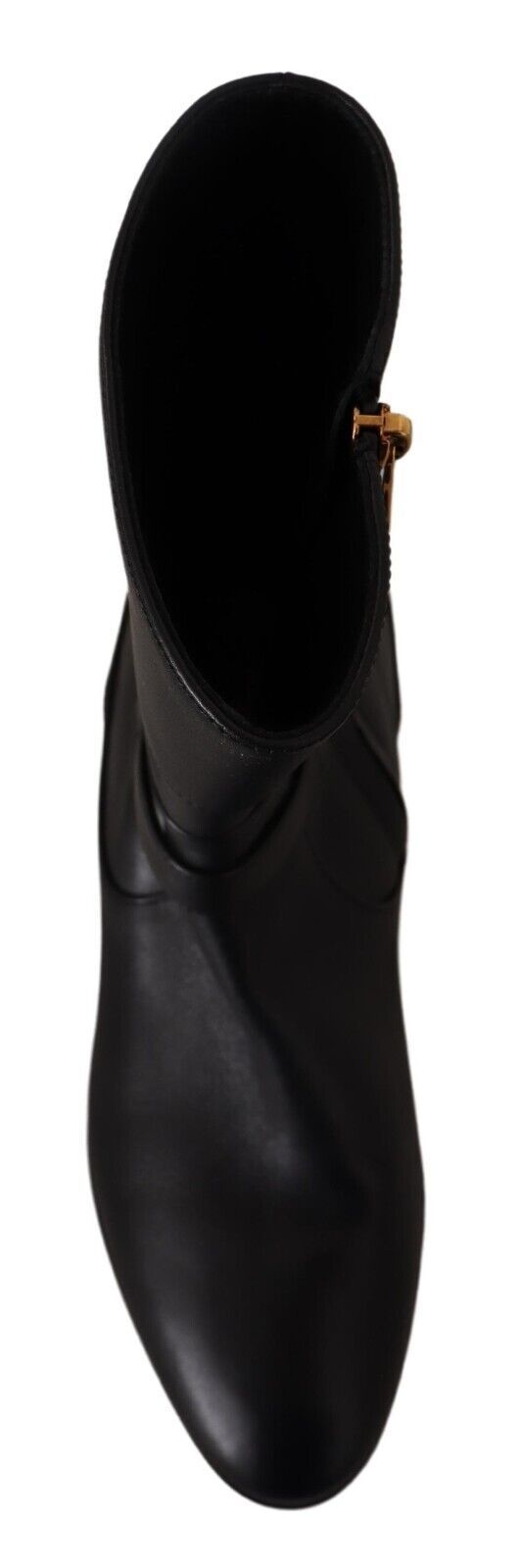 Schwarzes Leder Flats Logo Kurze Stiefel Schuhe