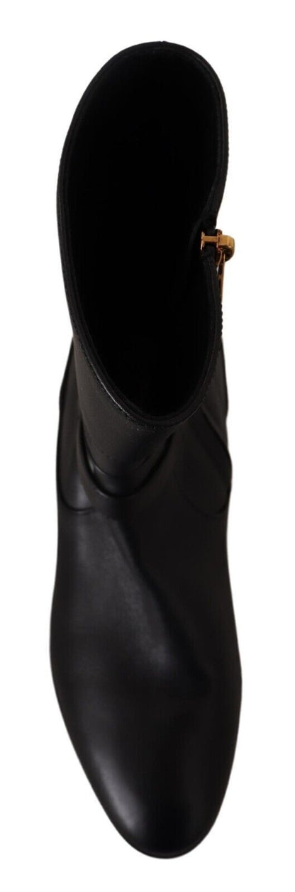 Schwarzes Leder Flats Logo Kurze Stiefel Schuhe
