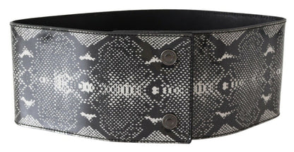 Schwarzer breiter Leder-Taillengürtel im Schlangenhaut-Design