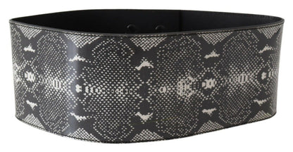 Schwarzer breiter Leder-Taillengürtel im Schlangenhaut-Design