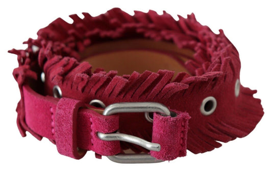 Maroon Leder Fransen Silber Schnalle Taille Gürtel