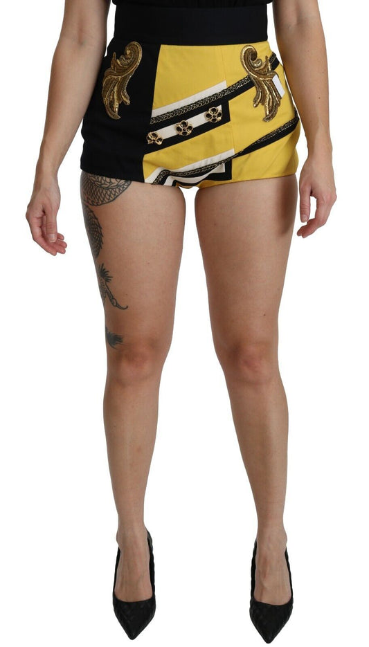 Gelb Schwarz Baumwolle Juwelen Hot Pants Shorts