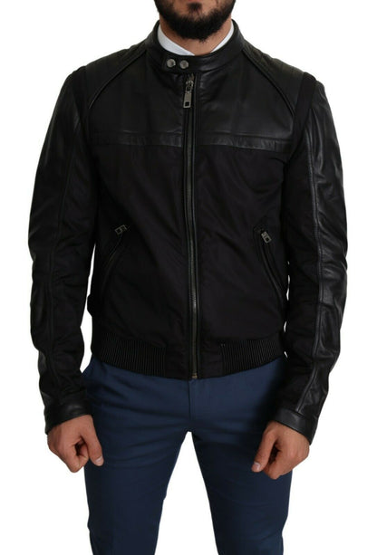 Schwarzes Nylon durchgehender Reißverschluss Männer Bomber Mantel Jacke