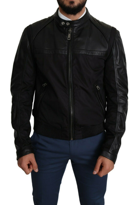Schwarzes Nylon durchgehender Reißverschluss Männer Bomber Mantel Jacke