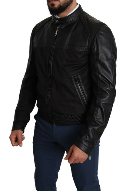 Schwarzes Nylon durchgehender Reißverschluss Männer Bomber Mantel Jacke