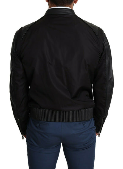 Schwarzes Nylon durchgehender Reißverschluss Männer Bomber Mantel Jacke