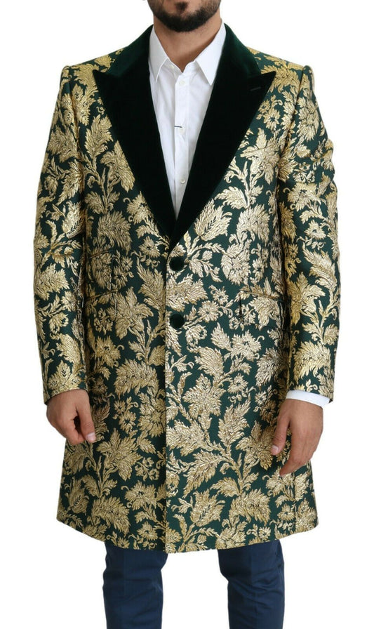 DOLCE & GABBANA Jacke SICILIA Grün Gold Jacquard Langer Mantel