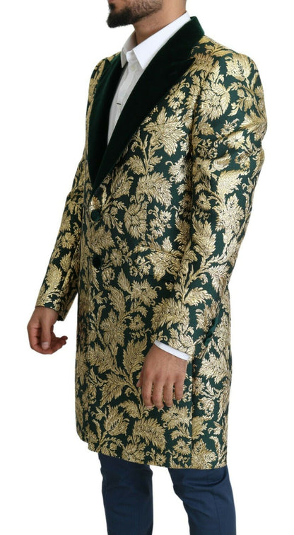 DOLCE & GABBANA Jacke SICILIA Grün Gold Jacquard Langer Mantel