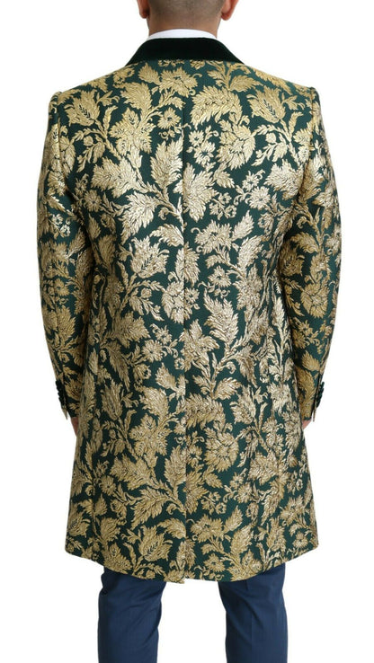 DOLCE & GABBANA Jacke SICILIA Grün Gold Jacquard Langer Mantel
