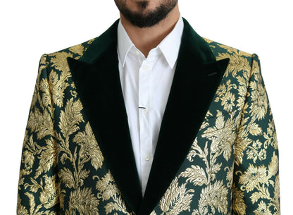 DOLCE & GABBANA Jacke SICILIA Grün Gold Jacquard Langer Mantel