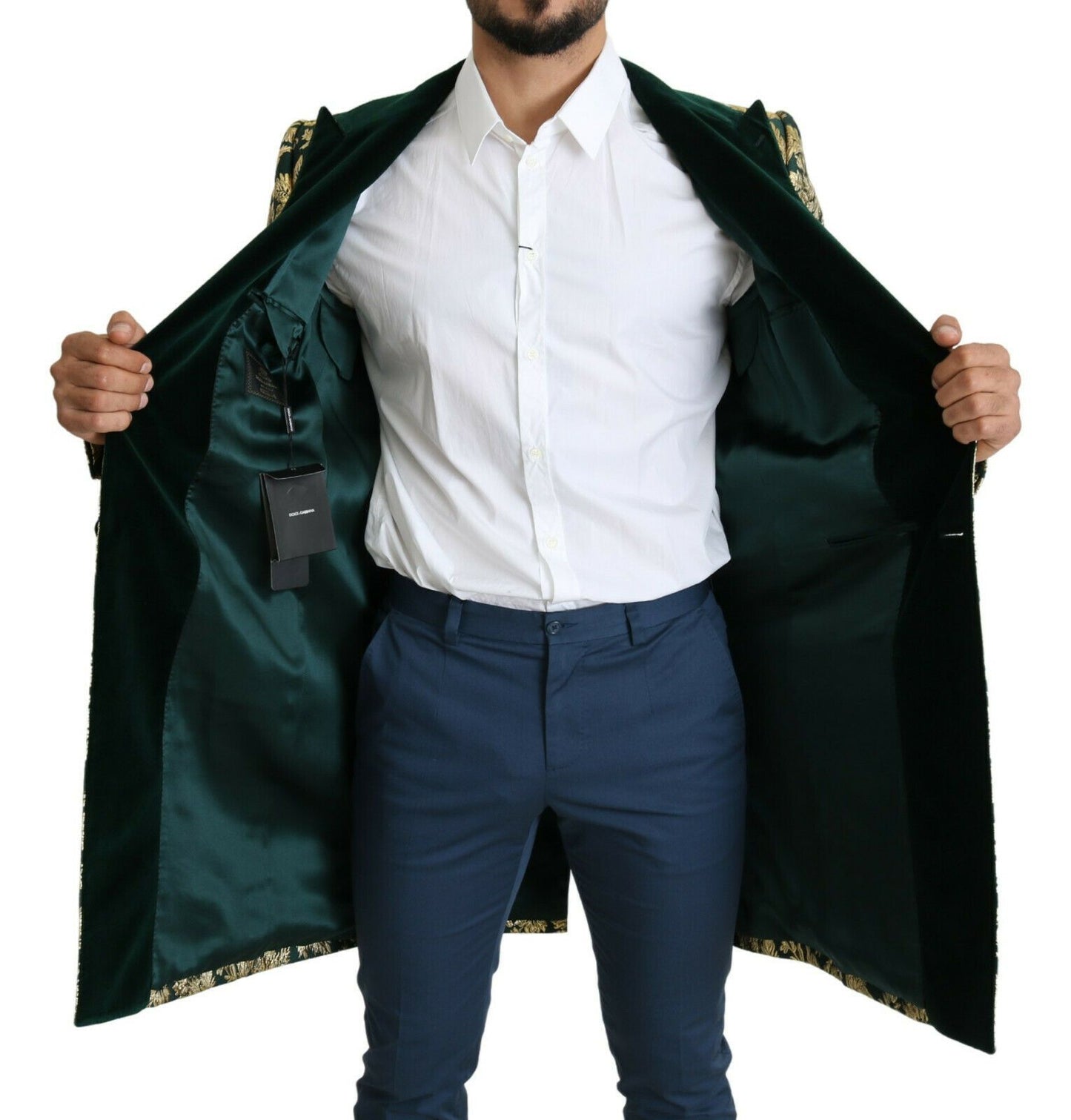 DOLCE & GABBANA Jacke SICILIA Grün Gold Jacquard Langer Mantel