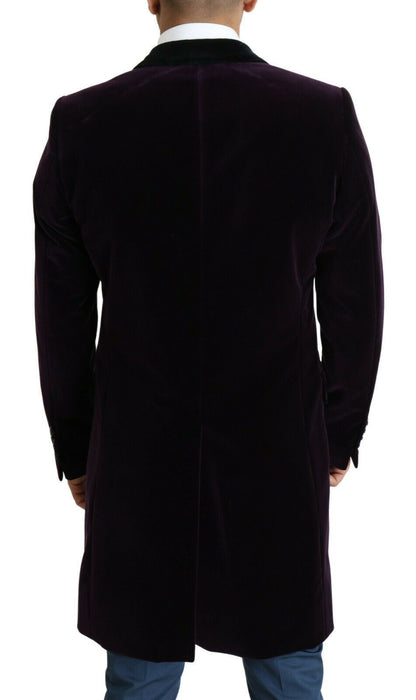 Lila Samt Doppelreihiger Langer Mantel Jacke