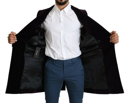 Lila Samt Doppelreihiger Langer Mantel Jacke