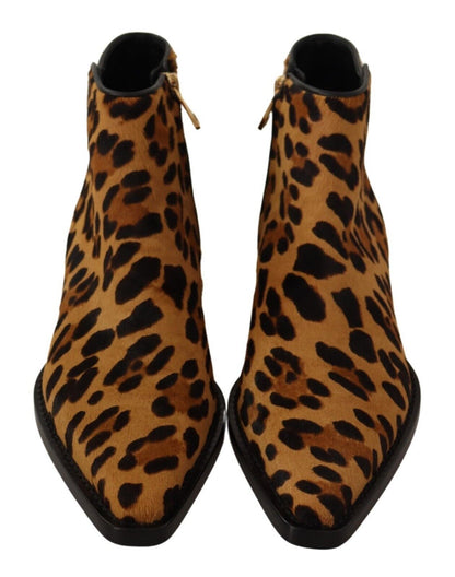 Braun Schwarz Leopard Leder Cowboy Stiefel Schuhe