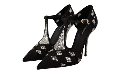 Schwarz Kristalle T-strap Heels Pumps Schuhe