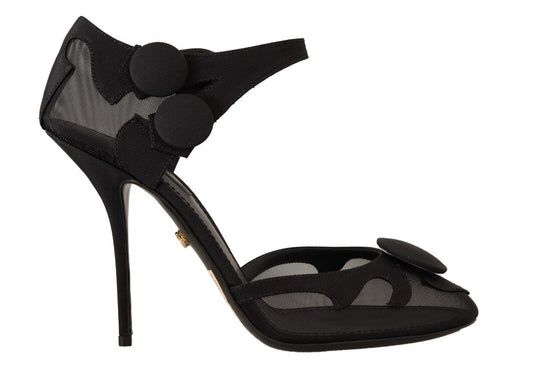 Schwarz Mesh Knöchelriemen Stiletto Pumps Schuhe