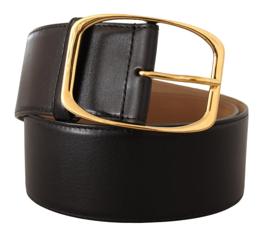 Schwarzes Leder Gold Metall Quadratische Schnalle Gürtel