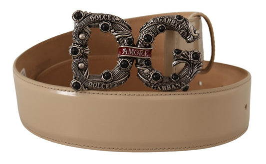 Beige Leder Silberne Logoschnalle Amore Gürtel